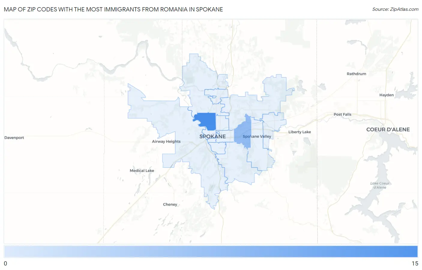 Zip Codes with the Most Immigrants from Romania in Spokane Map