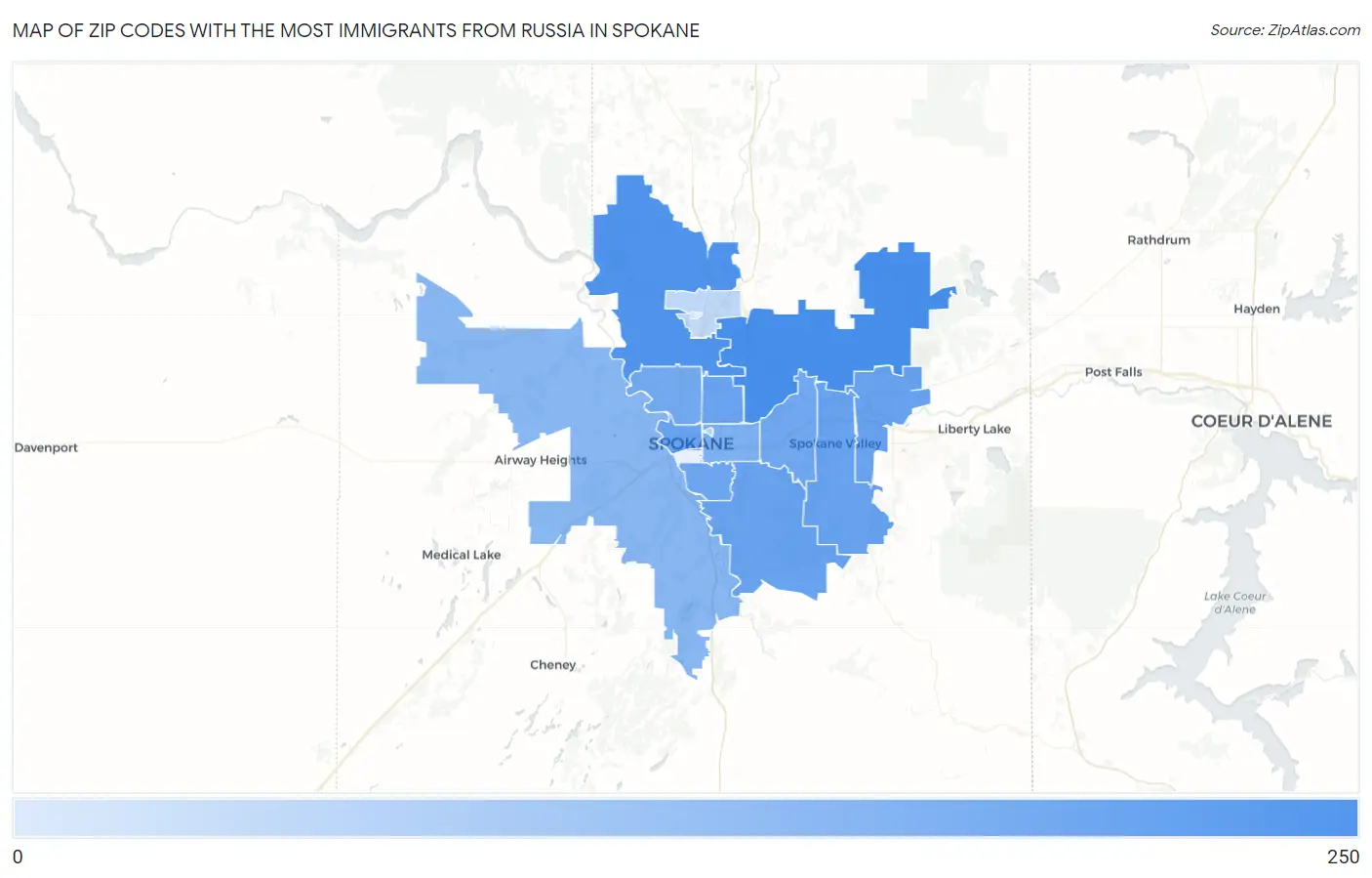 Zip Codes with the Most Immigrants from Russia in Spokane Map