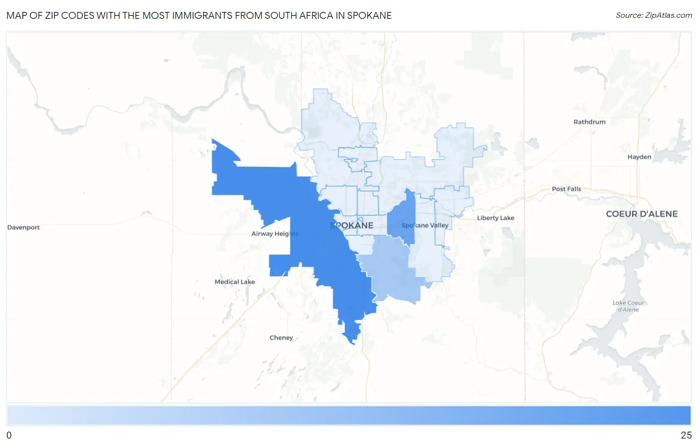 Zip Codes with the Most Immigrants from South Africa in Spokane Map