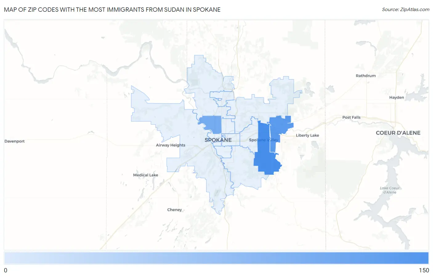 Zip Codes with the Most Immigrants from Sudan in Spokane Map