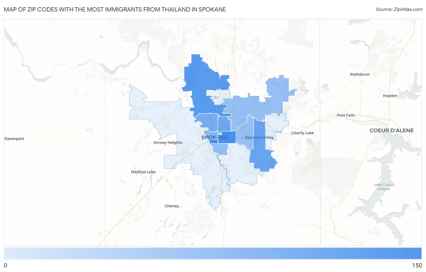 Zip Codes with the Most Immigrants from Thailand in Spokane Map