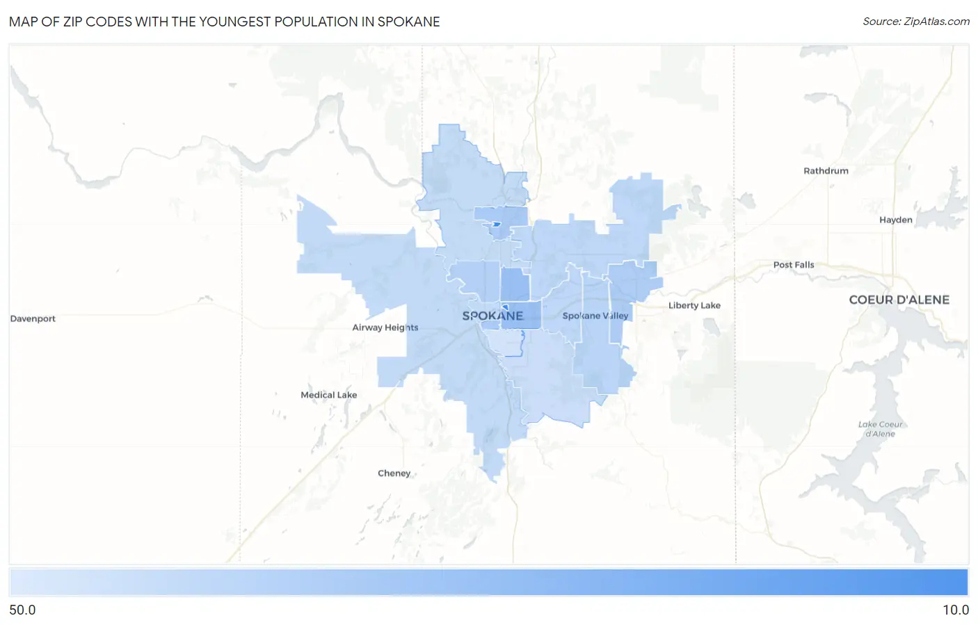 Zip Codes with the Youngest Population in Spokane Map