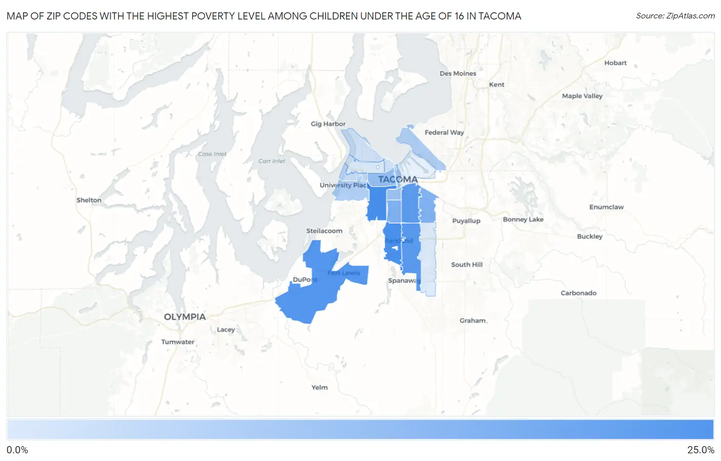 Zip Codes with the Highest Poverty Level Among Children Under the Age of 16 in Tacoma Map