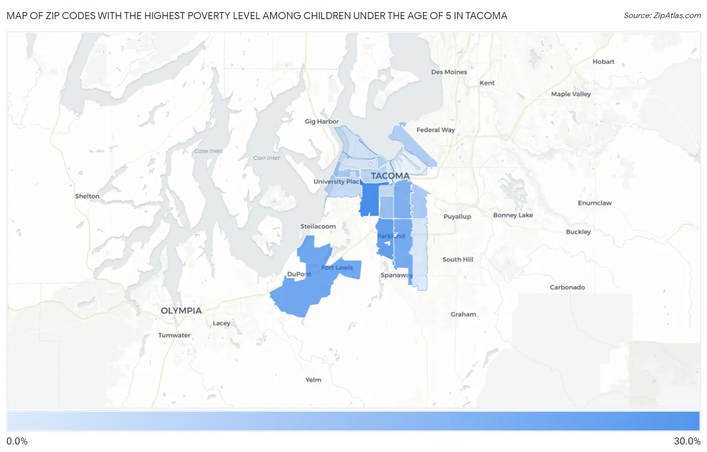 Zip Codes with the Highest Poverty Level Among Children Under the Age of 5 in Tacoma Map