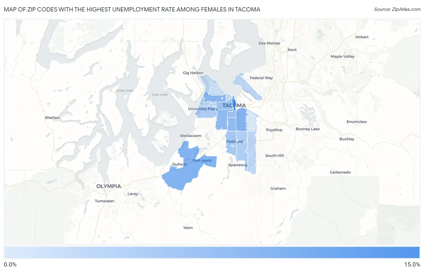Zip Codes with the Highest Unemployment Rate Among Females in Tacoma Map