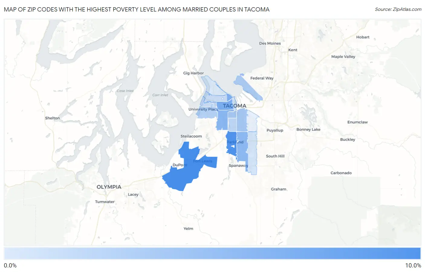 Zip Codes with the Highest Poverty Level Among Married Couples in Tacoma Map