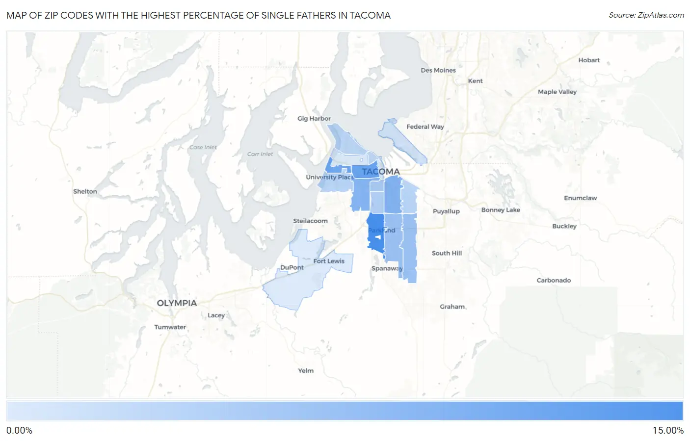 Zip Codes with the Highest Percentage of Single Fathers in Tacoma Map