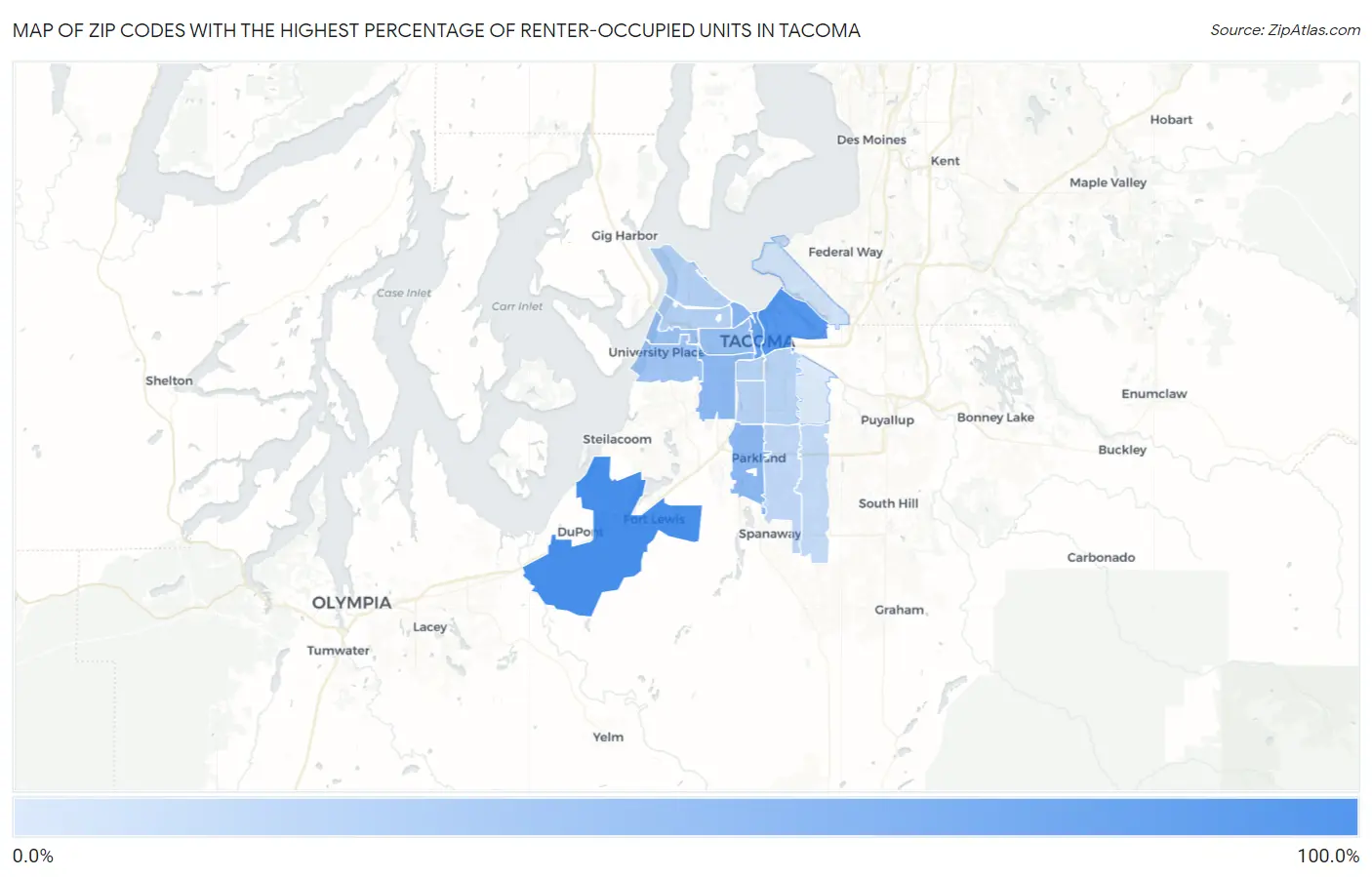 Zip Codes with the Highest Percentage of Renter-Occupied Units in Tacoma Map