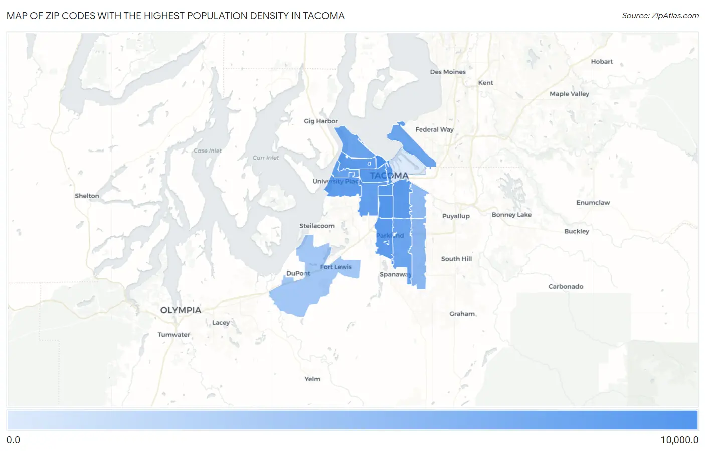 Zip Codes with the Highest Population Density in Tacoma Map