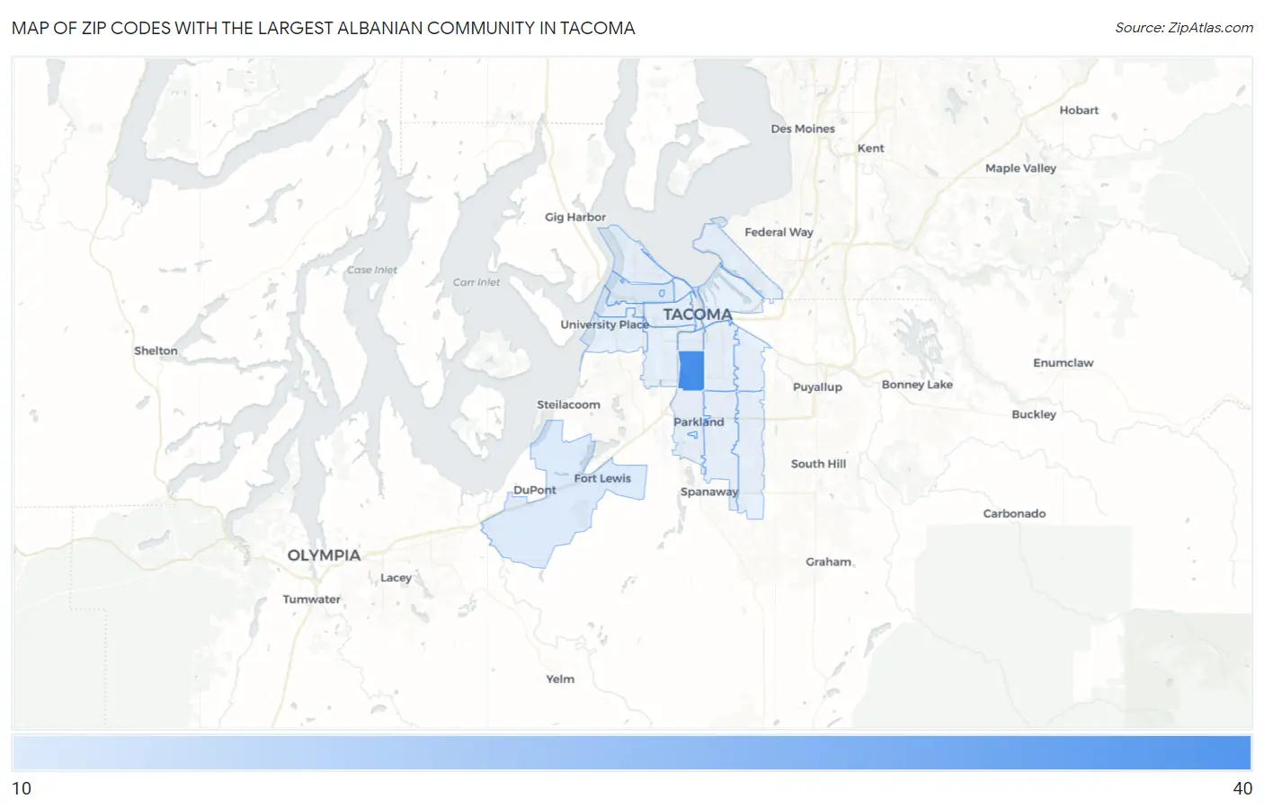 Zip Codes with the Largest Albanian Community in Tacoma Map