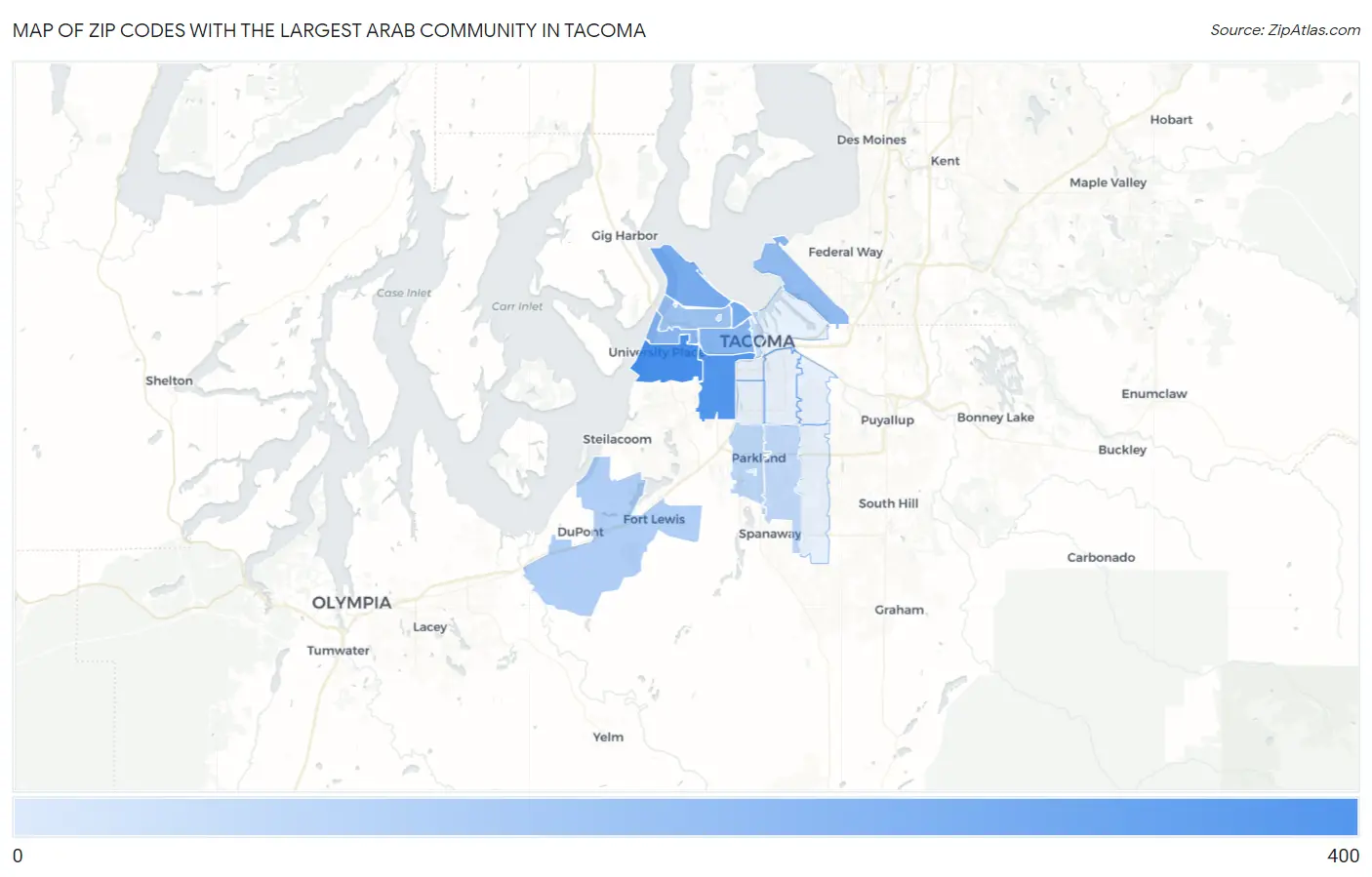 Zip Codes with the Largest Arab Community in Tacoma Map