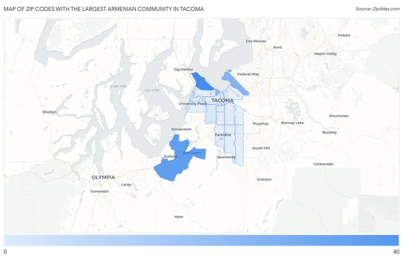 Zip Codes with the Largest Armenian Community in Tacoma Map