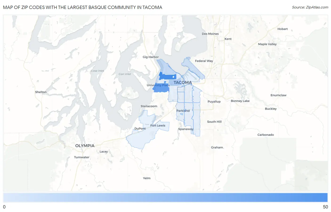 Zip Codes with the Largest Basque Community in Tacoma Map