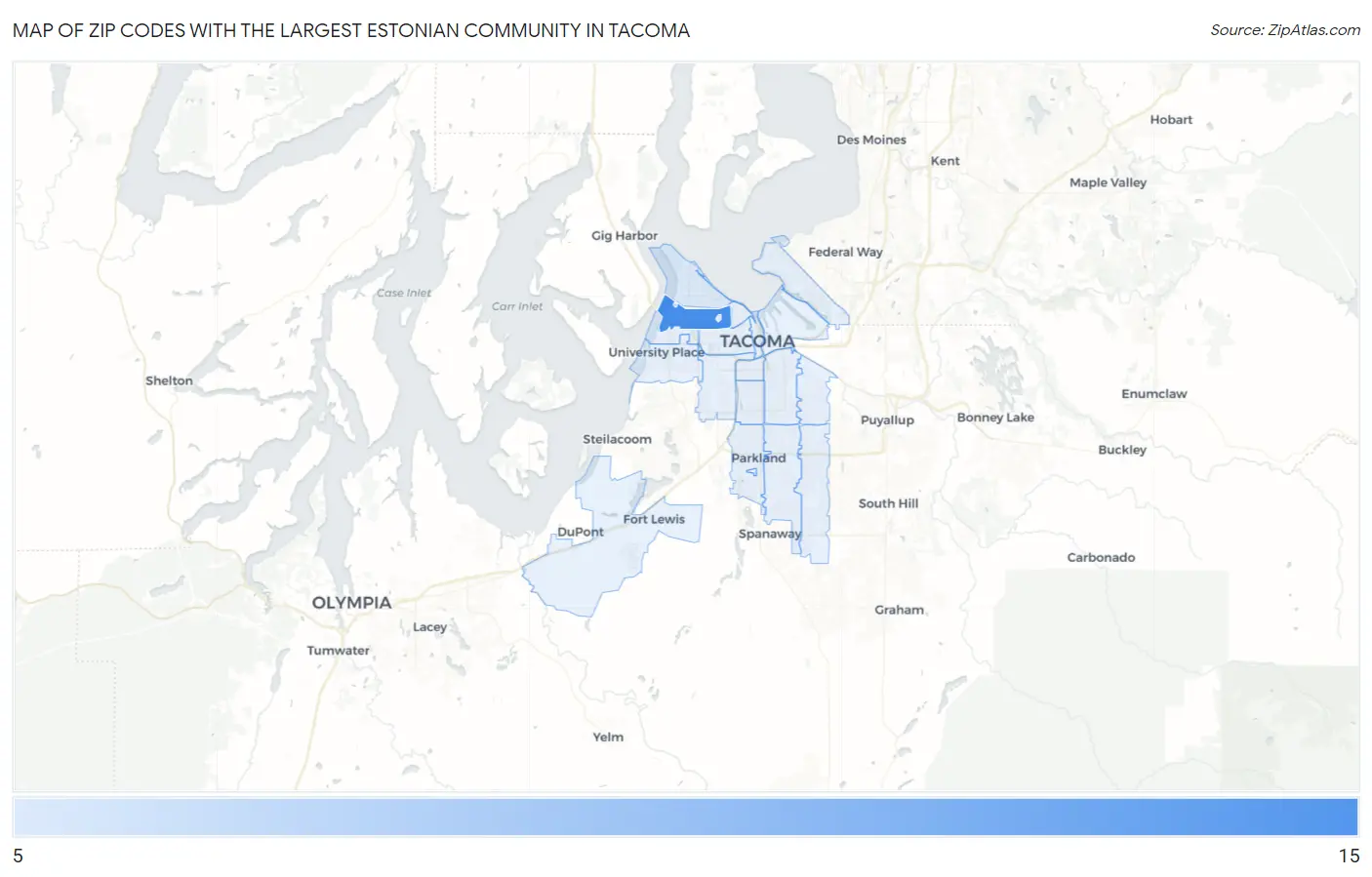 Zip Codes with the Largest Estonian Community in Tacoma Map