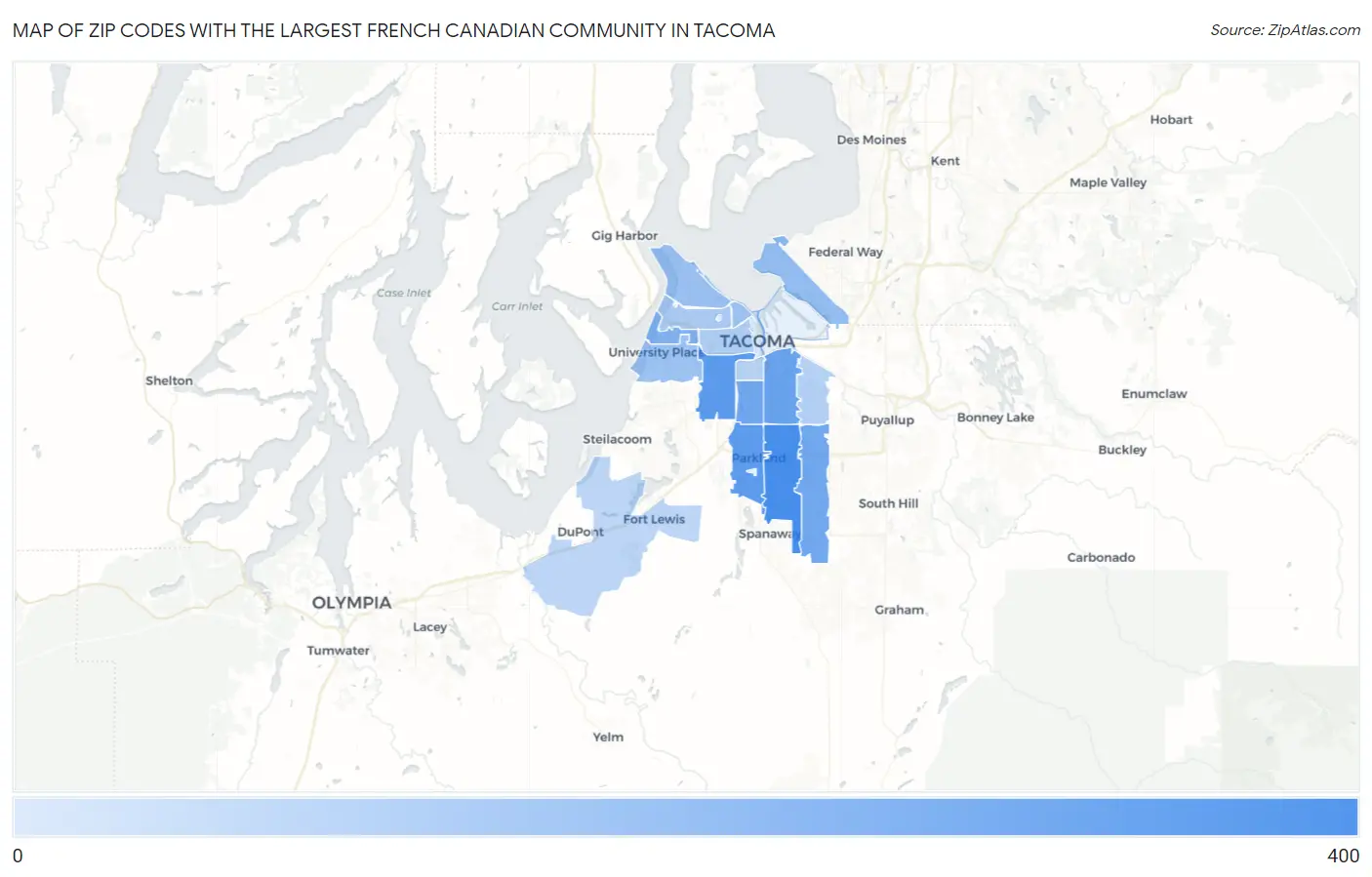 Zip Codes with the Largest French Canadian Community in Tacoma Map