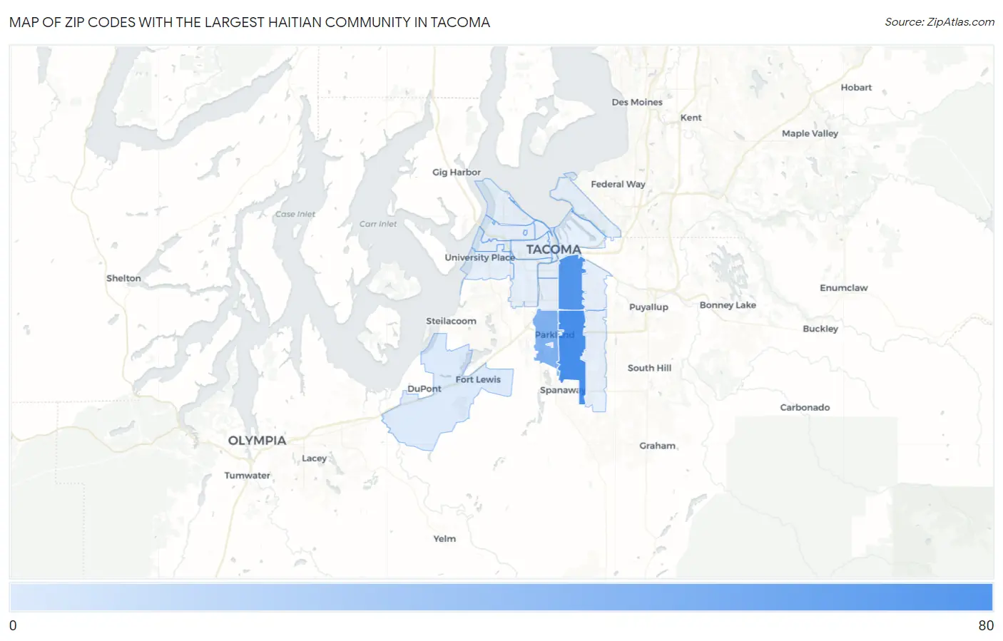Zip Codes with the Largest Haitian Community in Tacoma Map