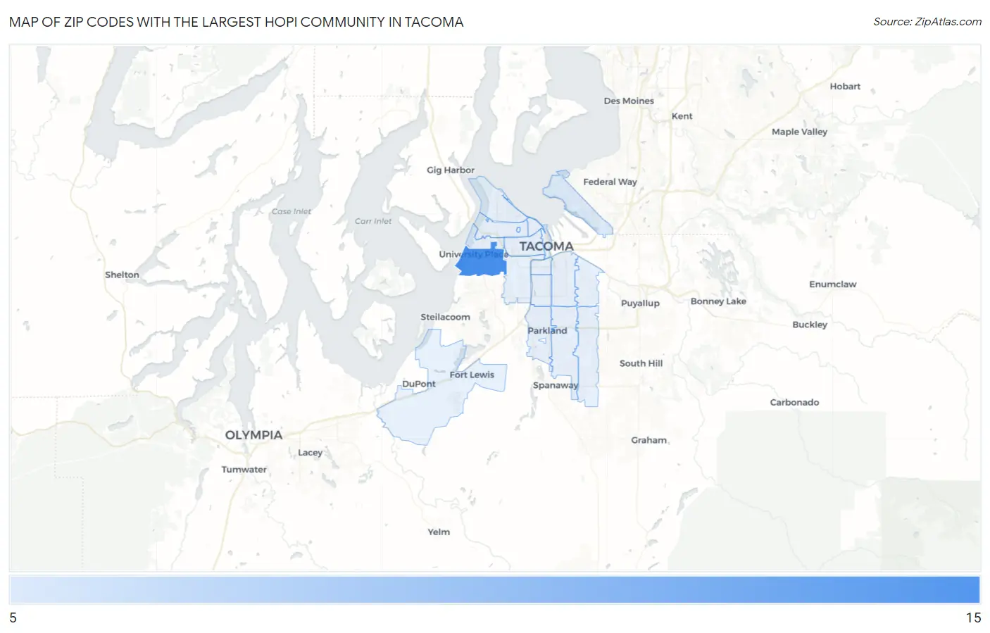 Zip Codes with the Largest Hopi Community in Tacoma Map