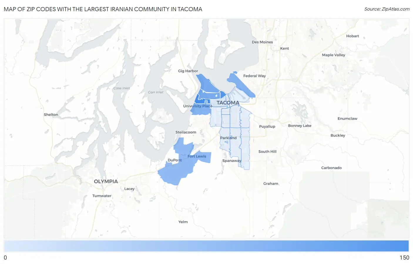 Zip Codes with the Largest Iranian Community in Tacoma Map