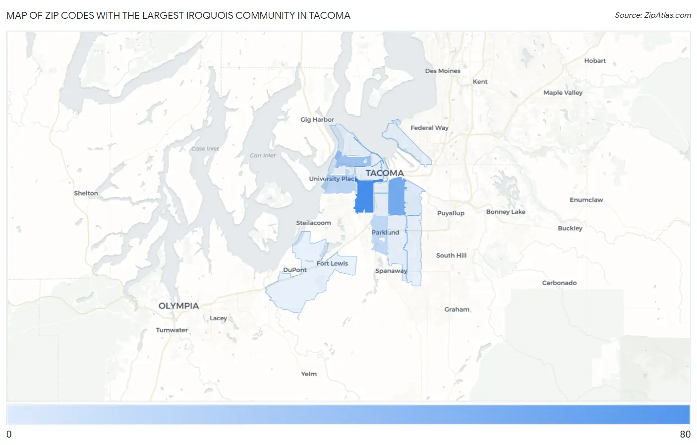 Zip Codes with the Largest Iroquois Community in Tacoma Map
