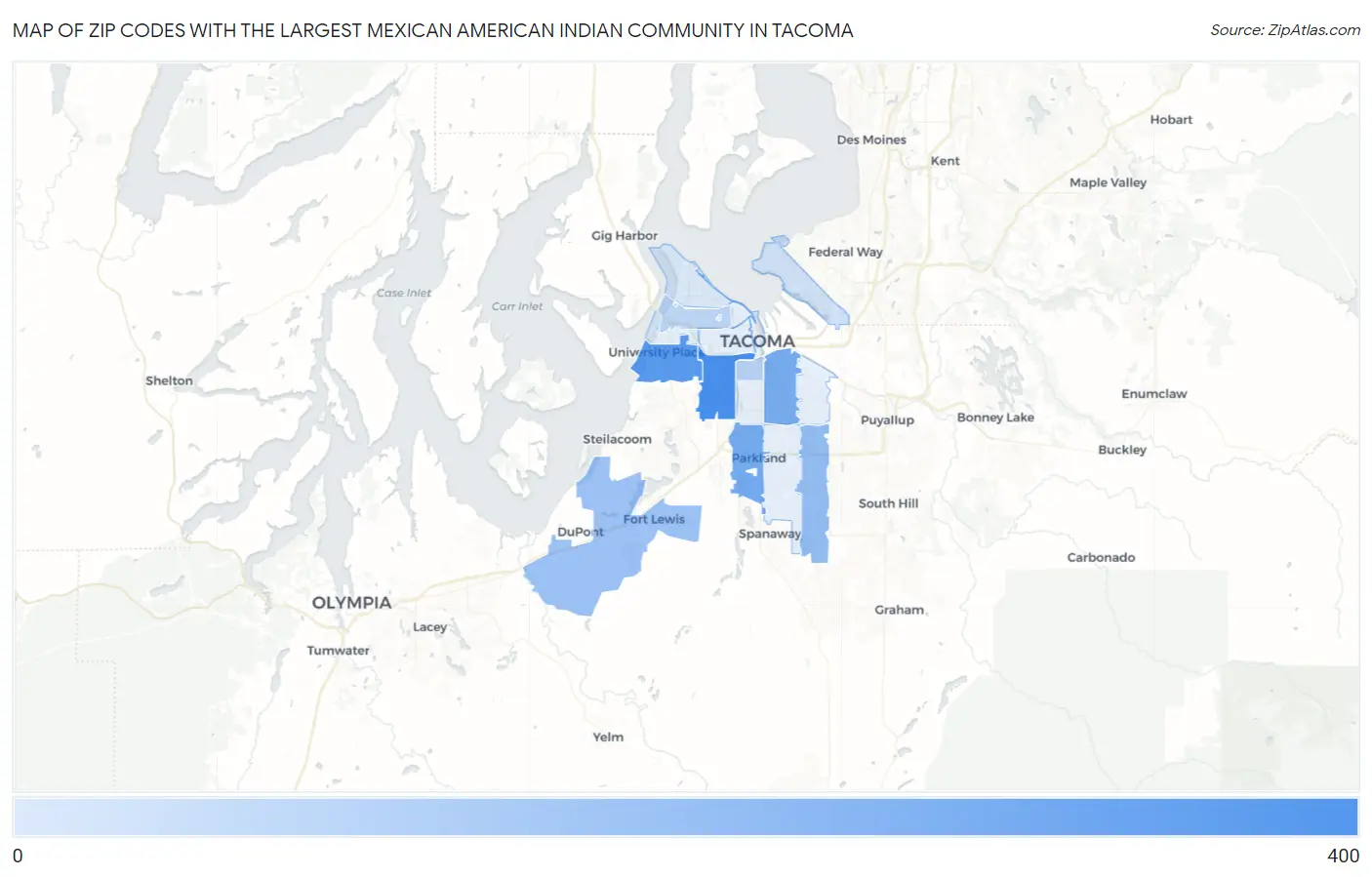Zip Codes with the Largest Mexican American Indian Community in Tacoma Map