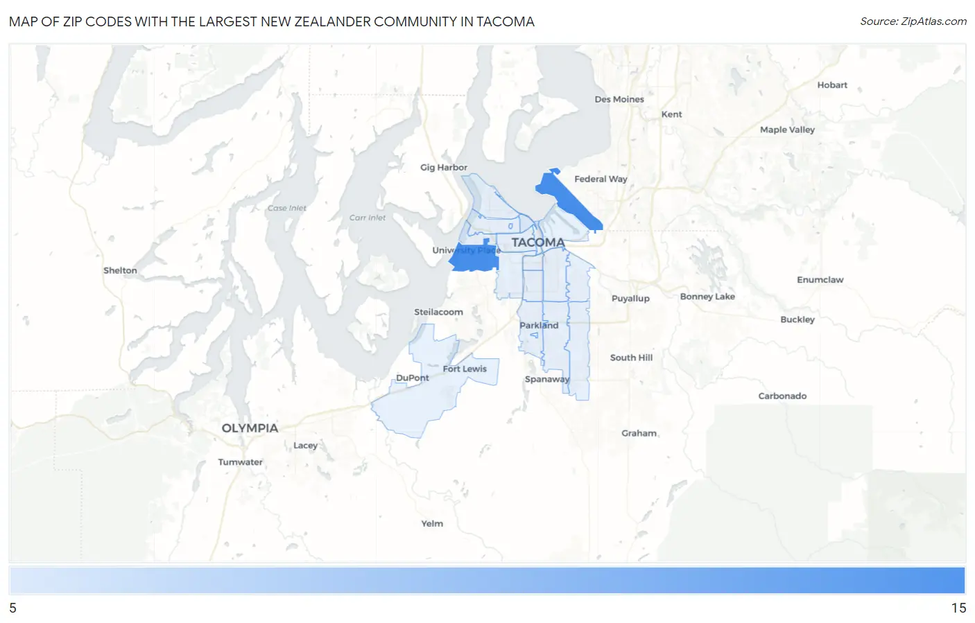 Zip Codes with the Largest New Zealander Community in Tacoma Map