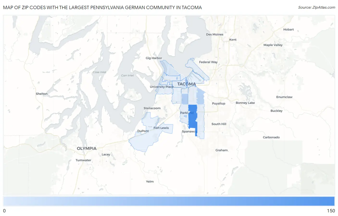 Zip Codes with the Largest Pennsylvania German Community in Tacoma Map