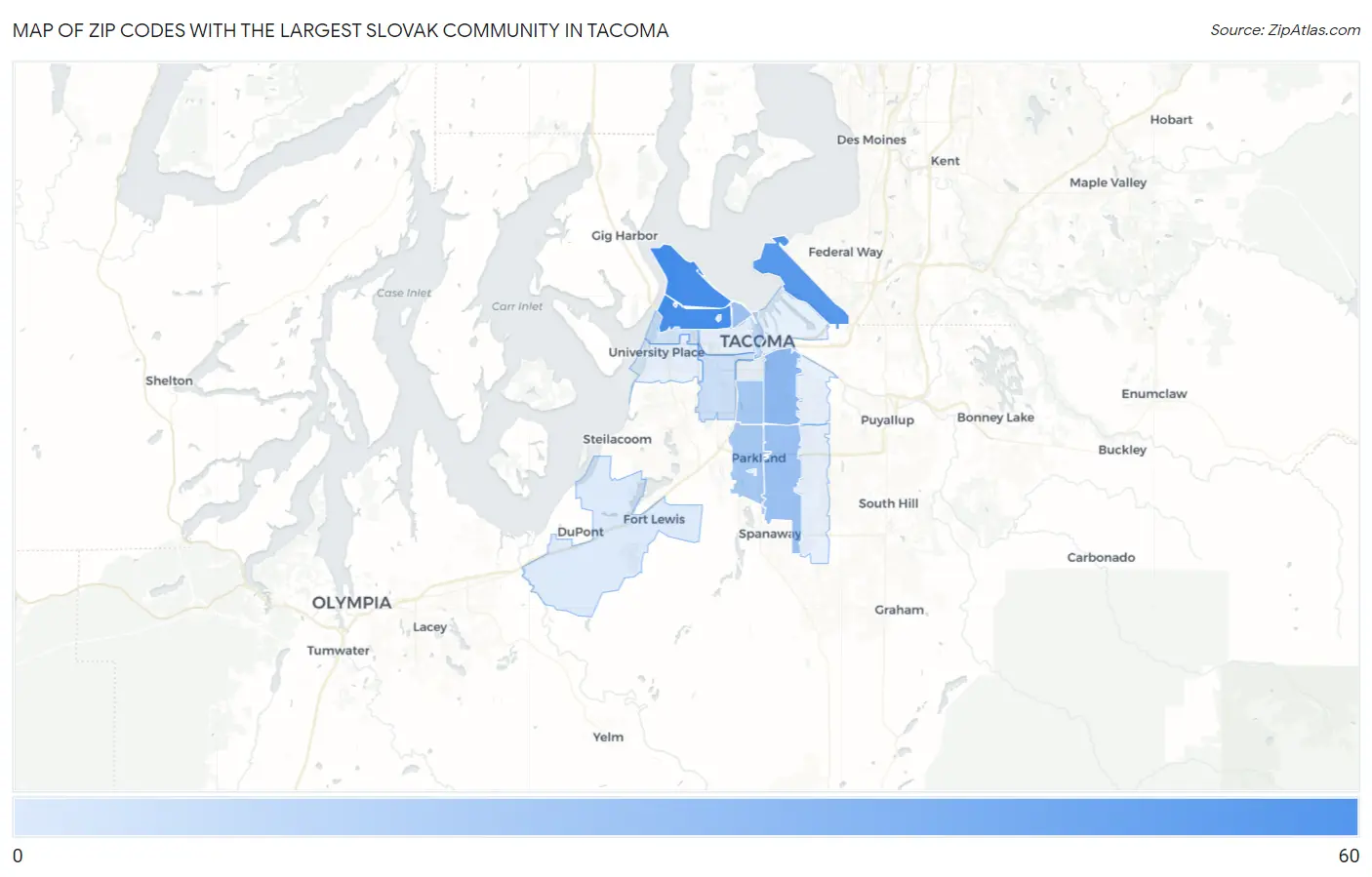 Zip Codes with the Largest Slovak Community in Tacoma Map