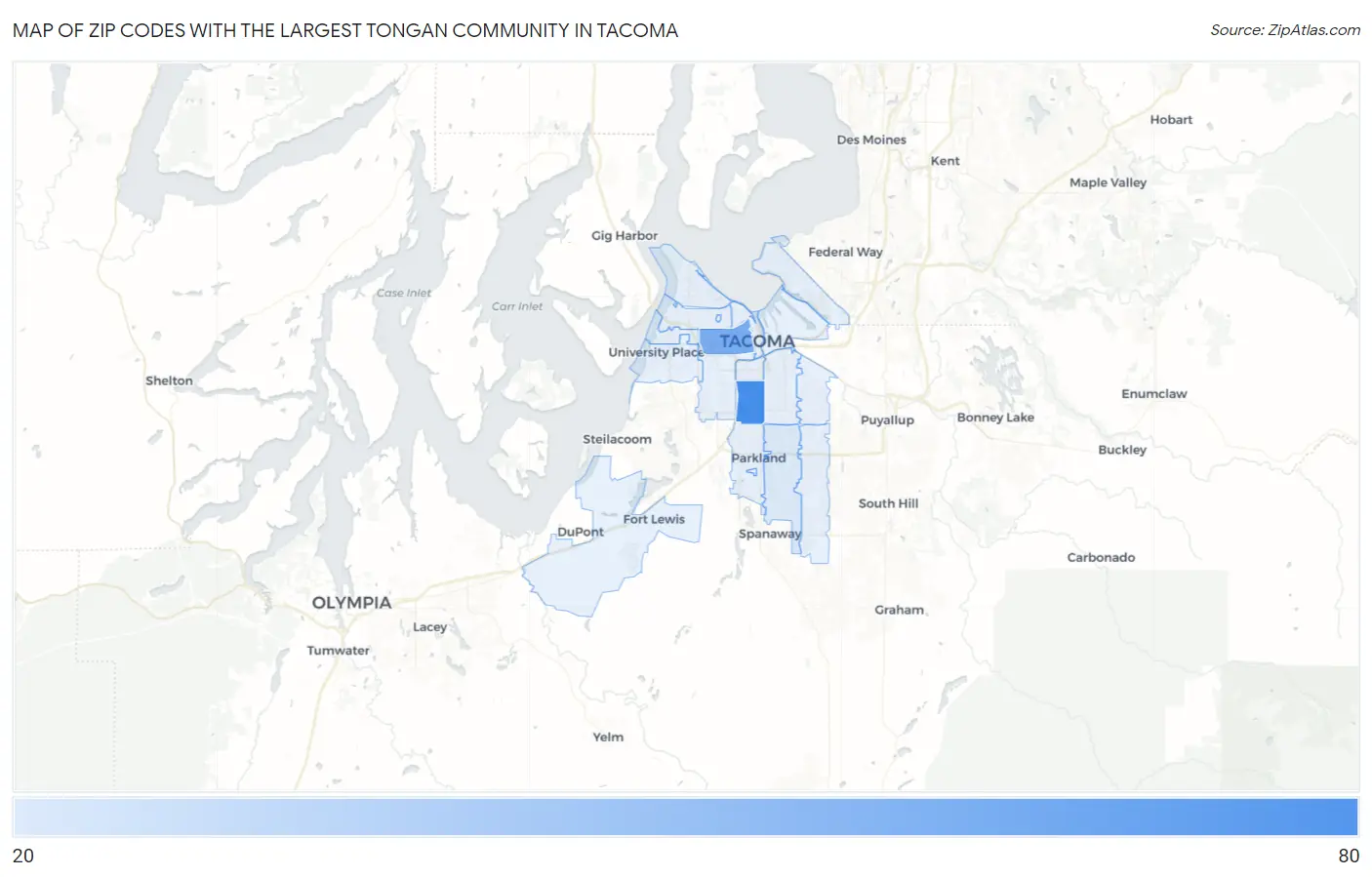 Zip Codes with the Largest Tongan Community in Tacoma Map