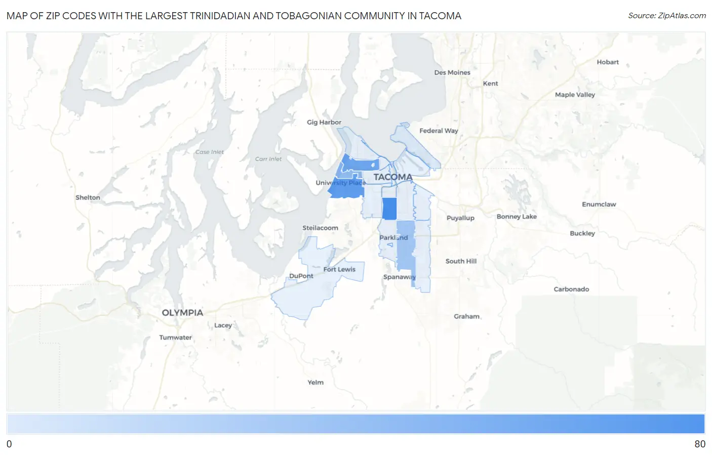 Zip Codes with the Largest Trinidadian and Tobagonian Community in Tacoma Map