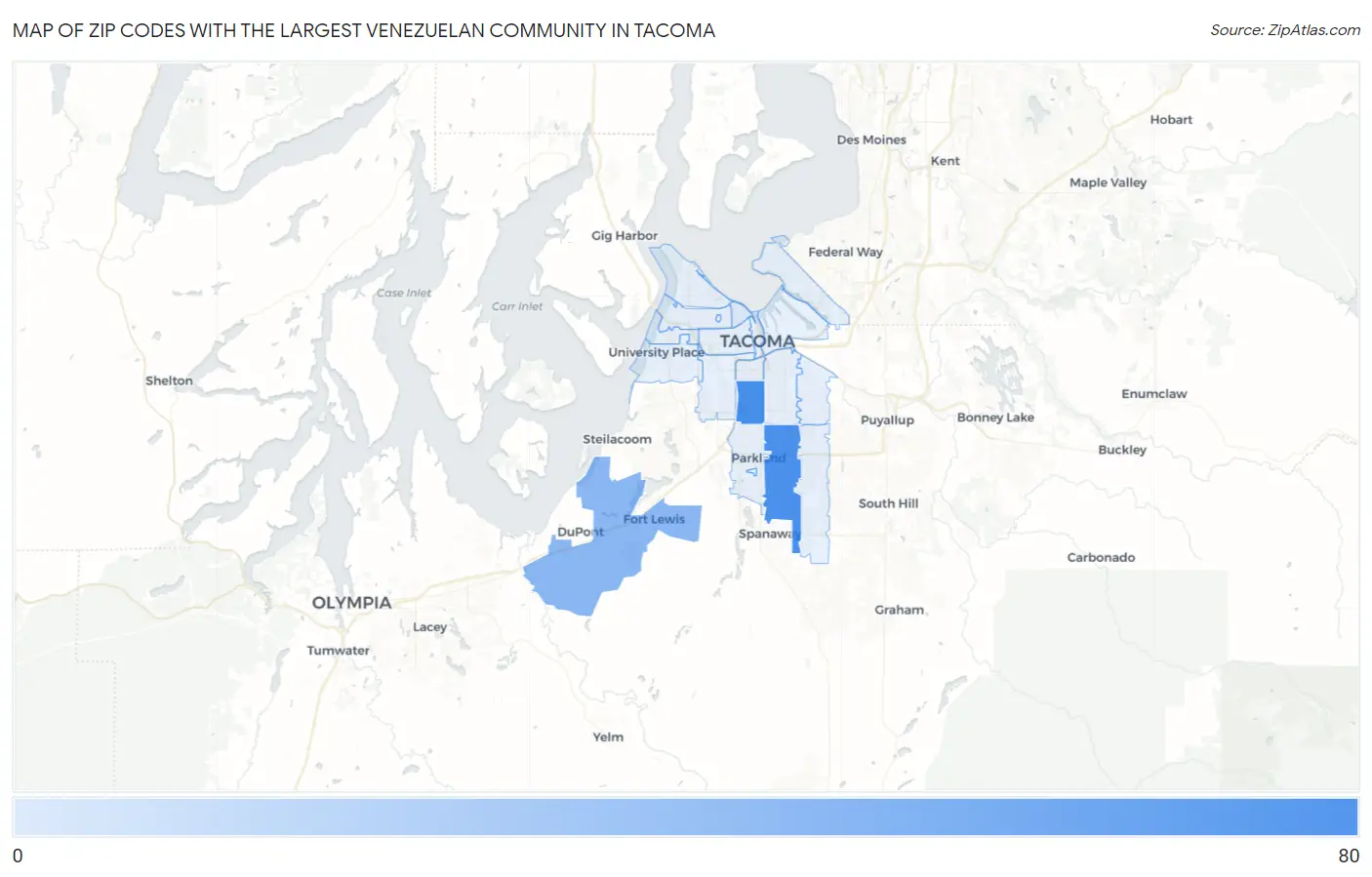 Zip Codes with the Largest Venezuelan Community in Tacoma Map