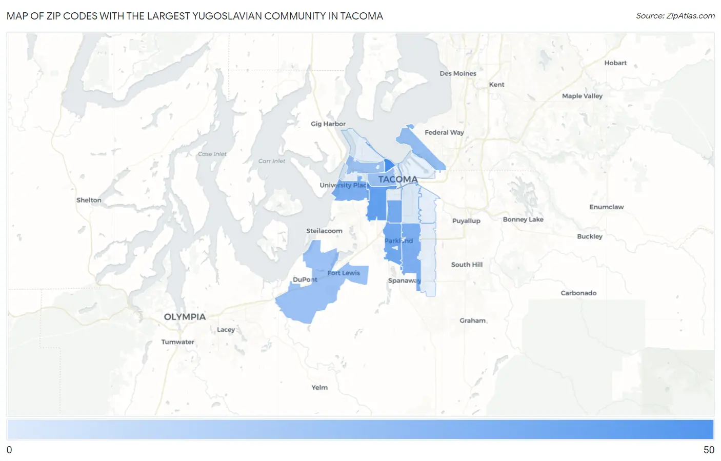 Zip Codes with the Largest Yugoslavian Community in Tacoma Map