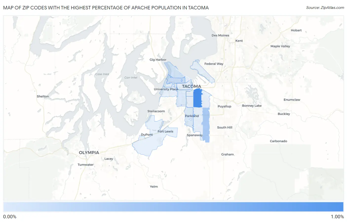 Zip Codes with the Highest Percentage of Apache Population in Tacoma Map