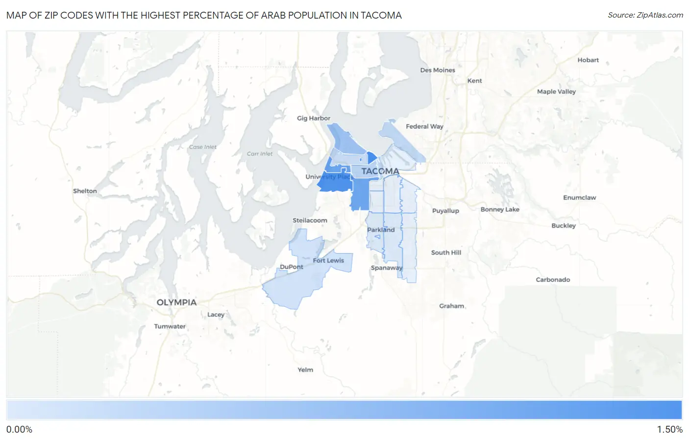 Zip Codes with the Highest Percentage of Arab Population in Tacoma Map