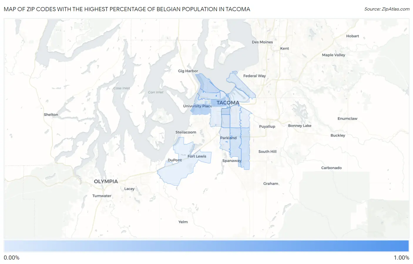 Zip Codes with the Highest Percentage of Belgian Population in Tacoma Map