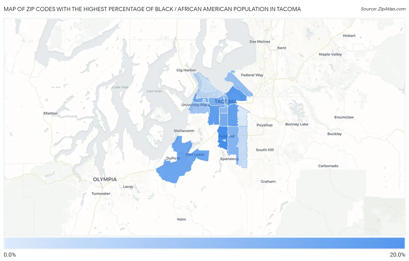 Zip Codes with the Highest Percentage of Black / African American Population in Tacoma Map