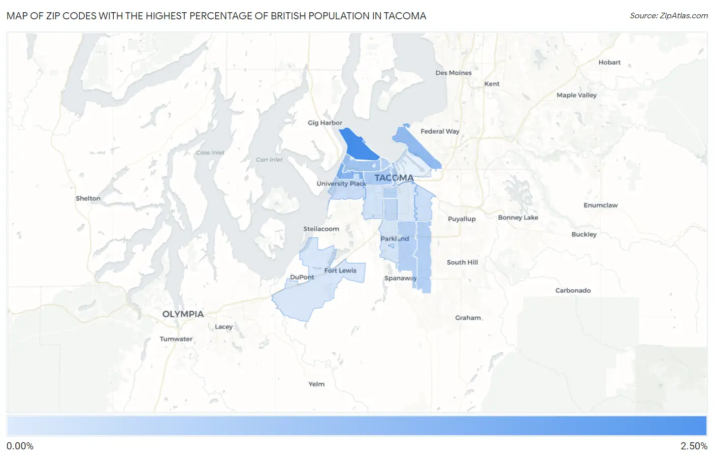 Zip Codes with the Highest Percentage of British Population in Tacoma Map