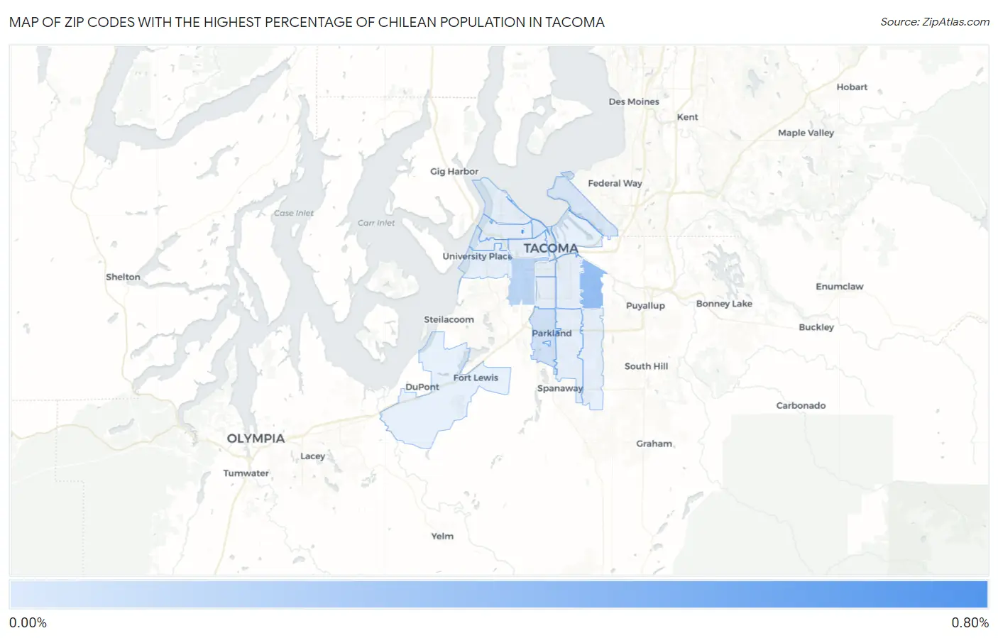 Zip Codes with the Highest Percentage of Chilean Population in Tacoma Map