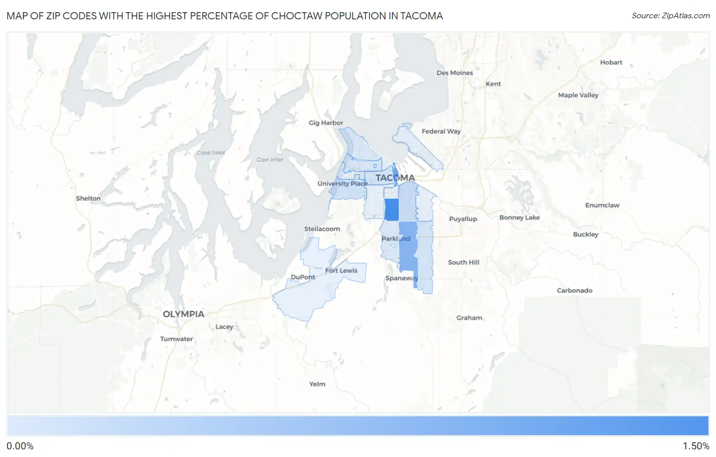 Zip Codes with the Highest Percentage of Choctaw Population in Tacoma Map
