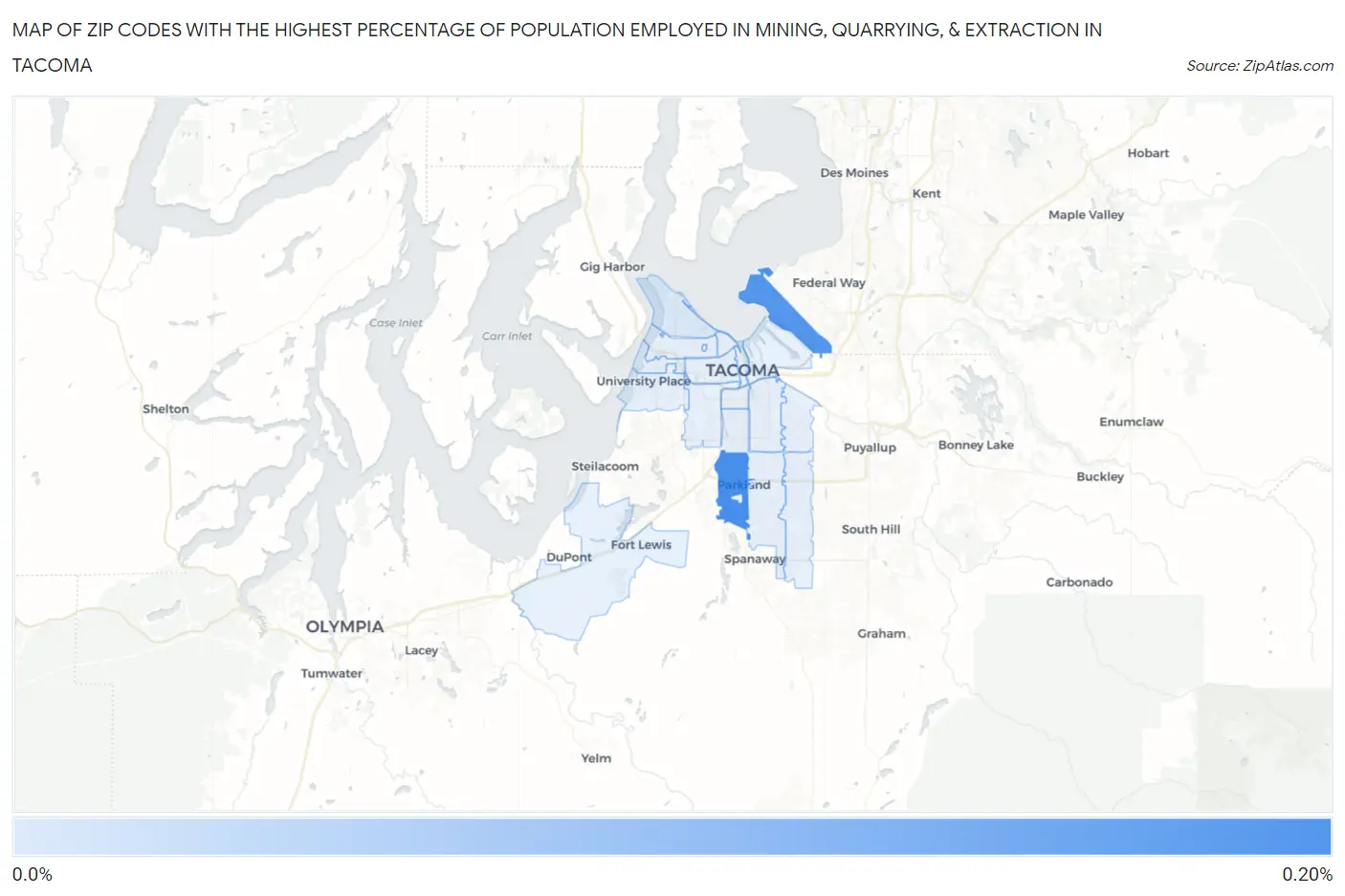 Zip Codes with the Highest Percentage of Population Employed in Mining, Quarrying, & Extraction in Tacoma Map