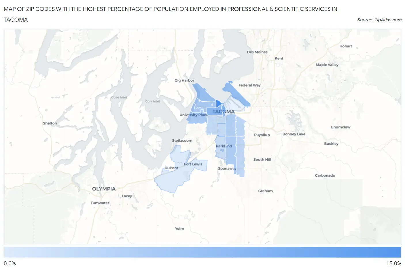 Zip Codes with the Highest Percentage of Population Employed in Professional & Scientific Services in Tacoma Map