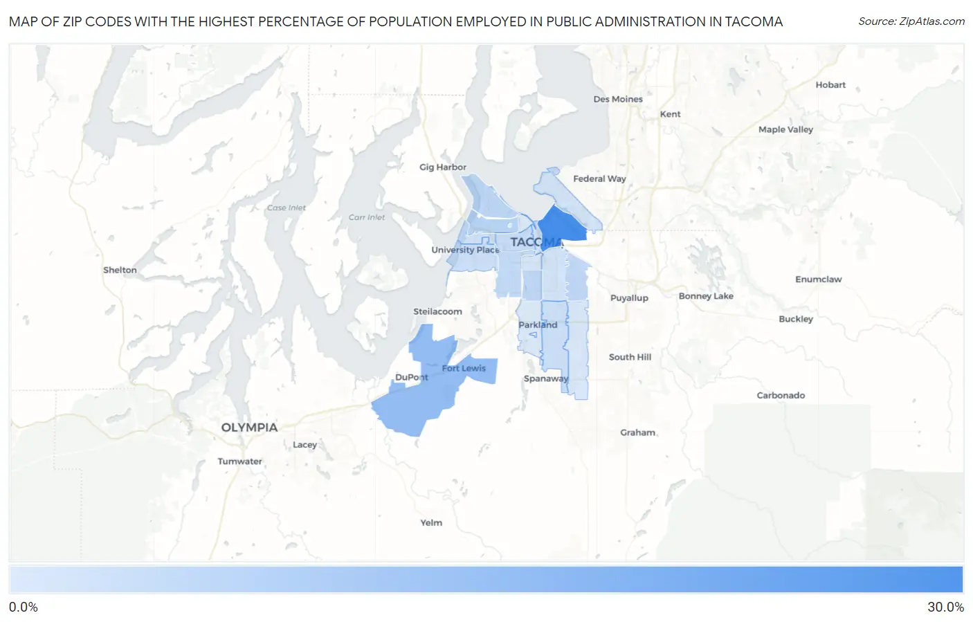 Zip Codes with the Highest Percentage of Population Employed in Public Administration in Tacoma Map