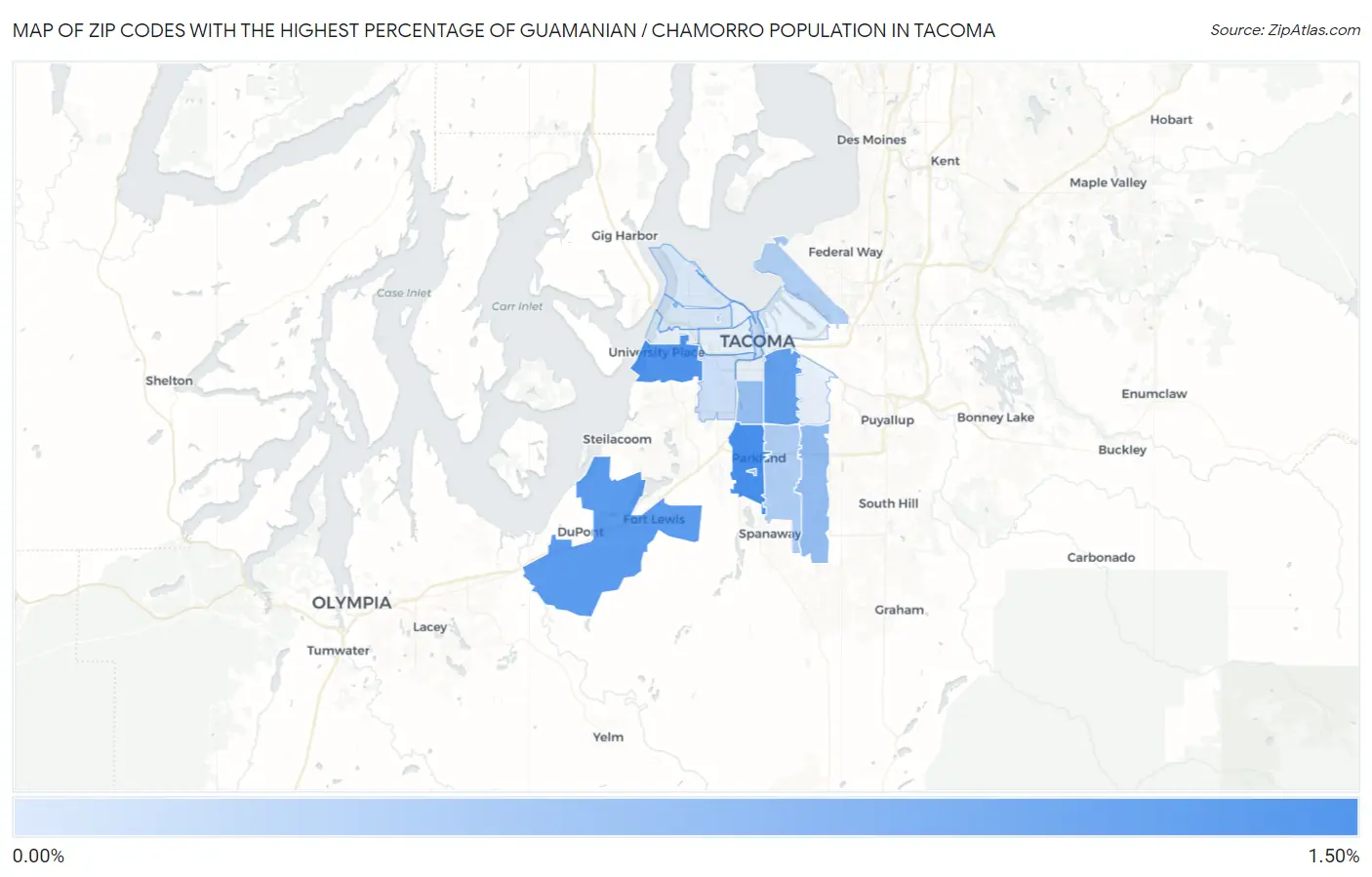 Zip Codes with the Highest Percentage of Guamanian / Chamorro Population in Tacoma Map