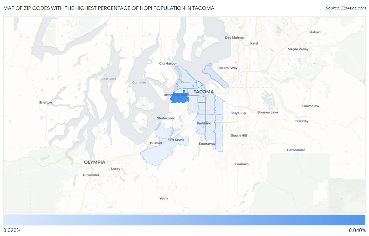 Zip Codes with the Highest Percentage of Hopi Population in Tacoma Map