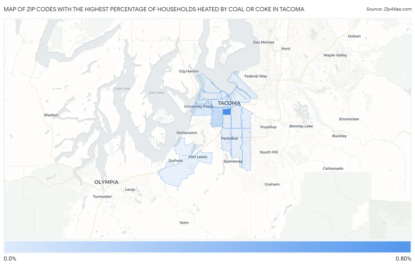 Zip Codes with the Highest Percentage of Households Heated by Coal or Coke in Tacoma Map