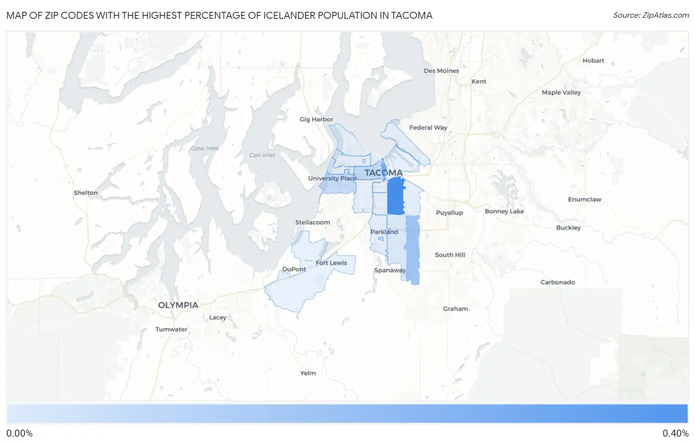 Zip Codes with the Highest Percentage of Icelander Population in Tacoma Map