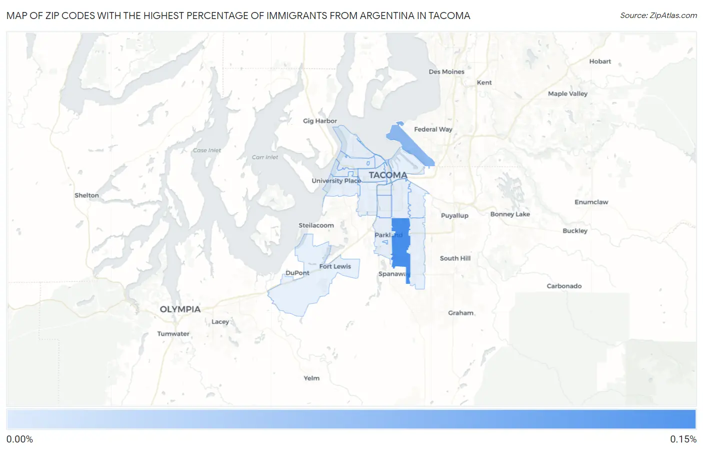 Zip Codes with the Highest Percentage of Immigrants from Argentina in Tacoma Map