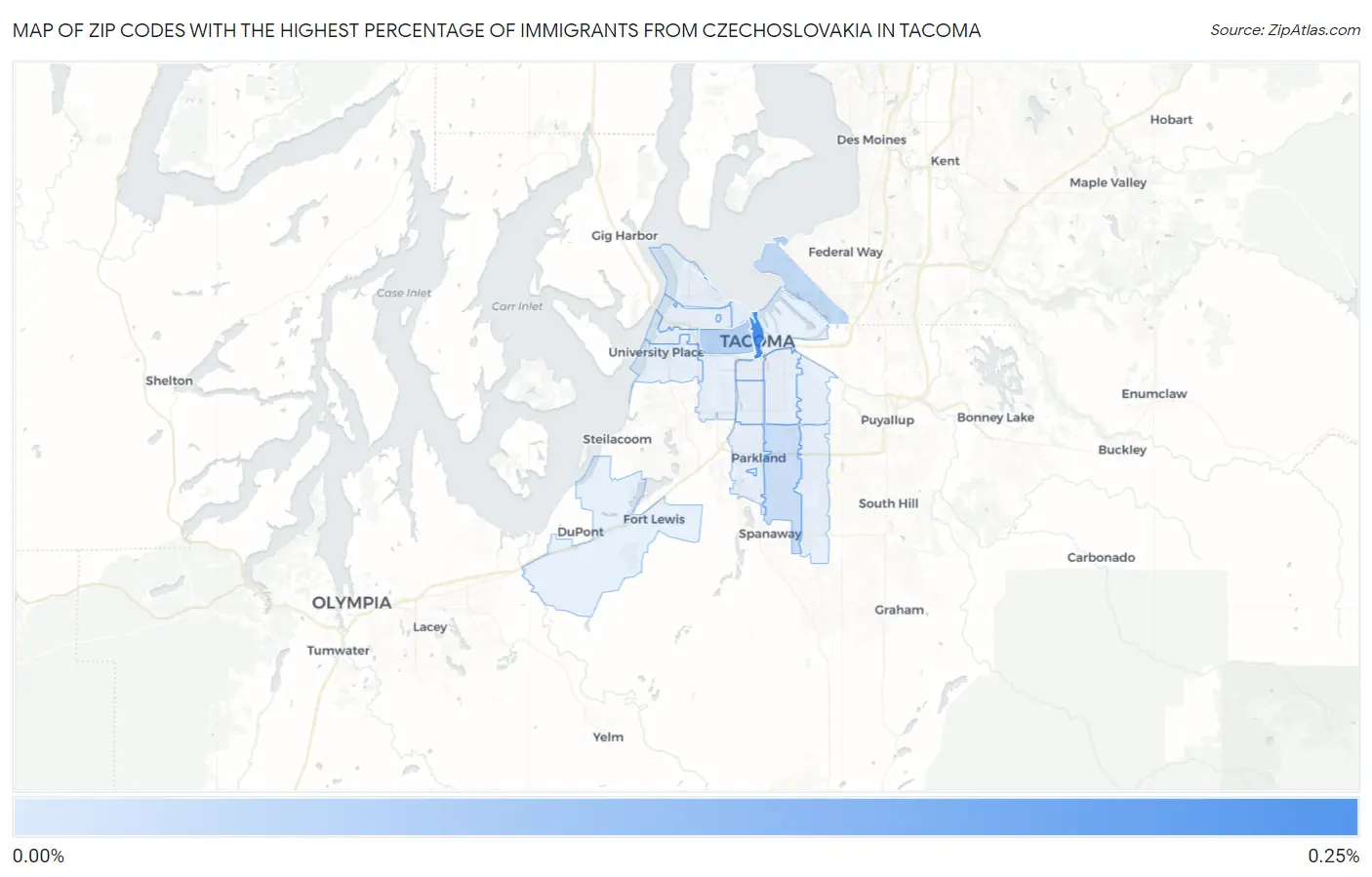 Zip Codes with the Highest Percentage of Immigrants from Czechoslovakia in Tacoma Map