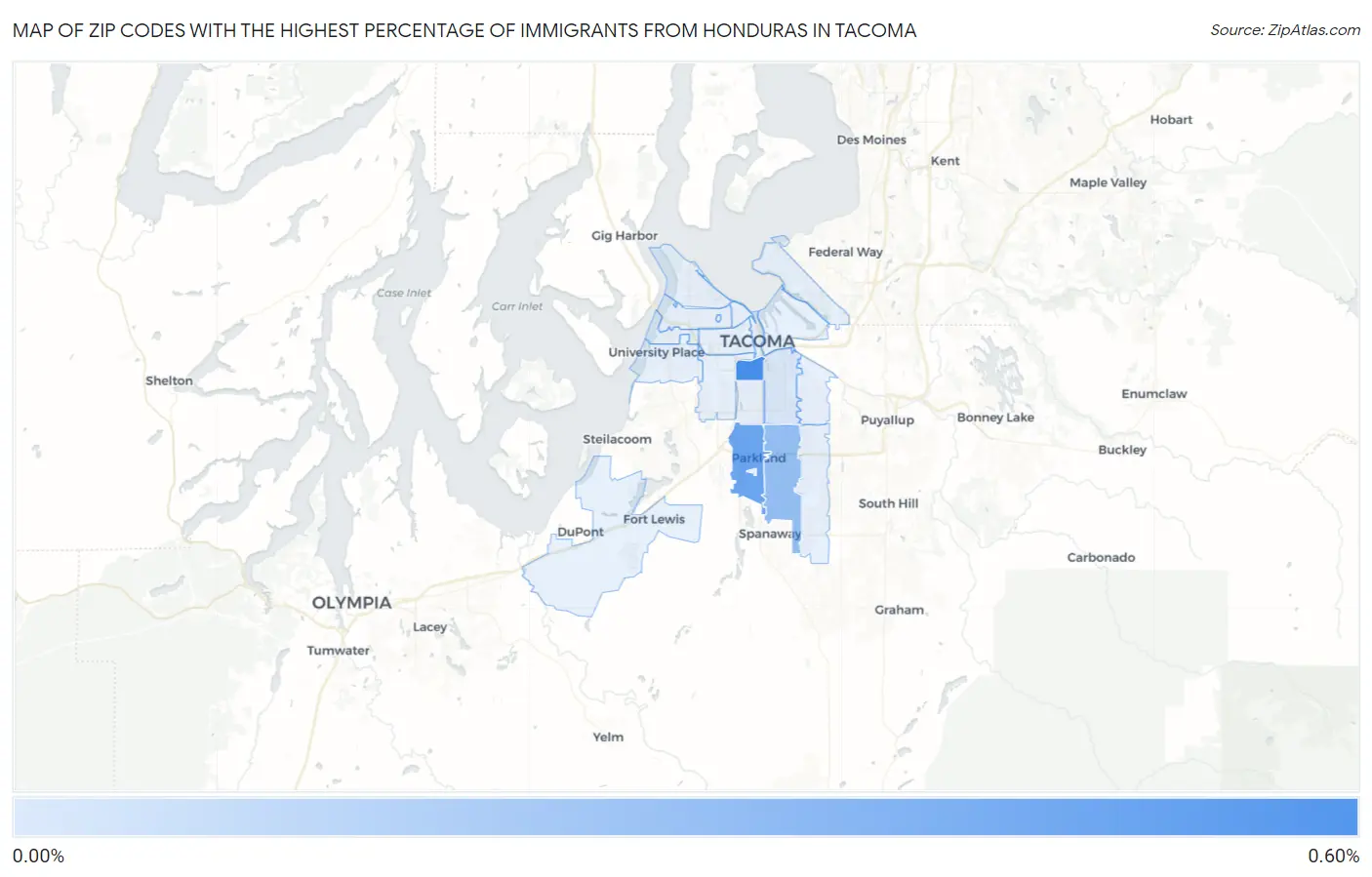 Zip Codes with the Highest Percentage of Immigrants from Honduras in Tacoma Map