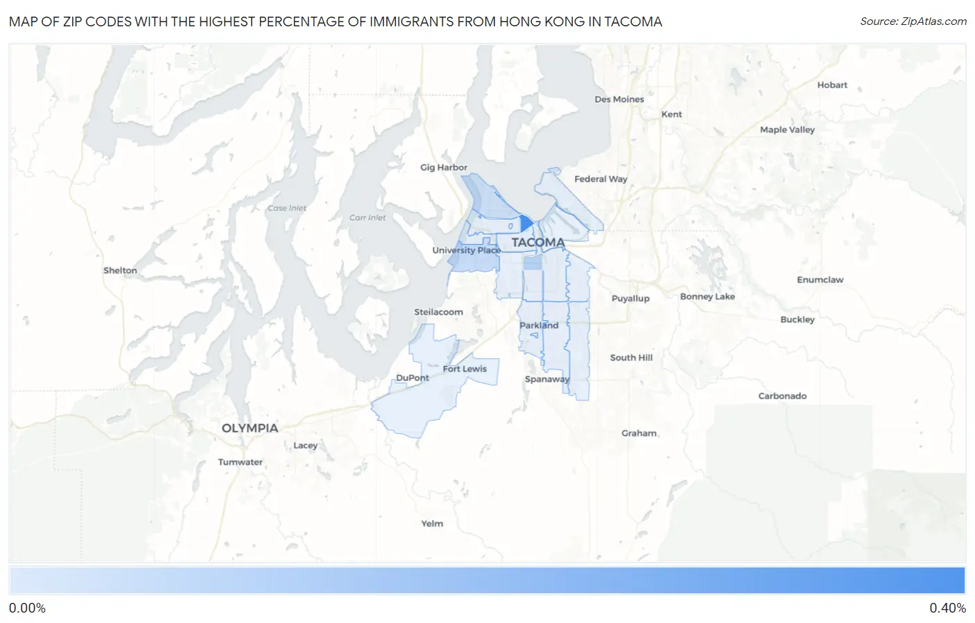 Zip Codes with the Highest Percentage of Immigrants from Hong Kong in Tacoma Map