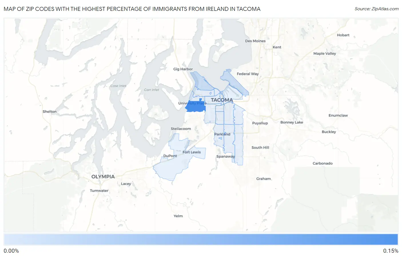 Zip Codes with the Highest Percentage of Immigrants from Ireland in Tacoma Map